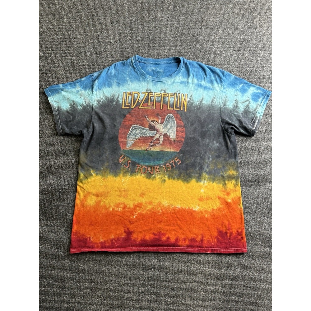 Mens Led Zeppelin 1975 US Tour Tie Dye Band T Shirt, Size XL
